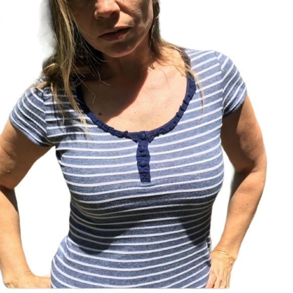 H&M Shirt Womens Navy Blue White Striped Size Small - Picture 1 of 6